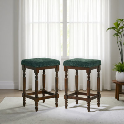 Ensemble de 2 tabourets de comptoir en bois rustique, tabourets de bar de ferme de 26 pouces avec siège rembourré en tissu, garniture cloutée