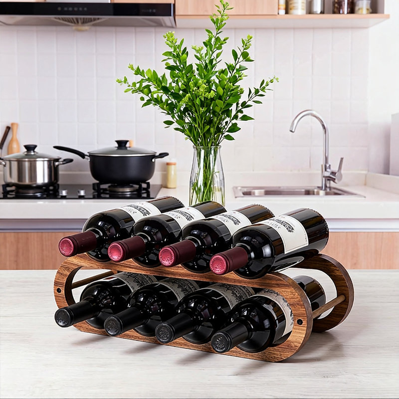 Support à vin de bureau 2-en-1 réglable pour armoire et comptoir 2 niveaux (naturel