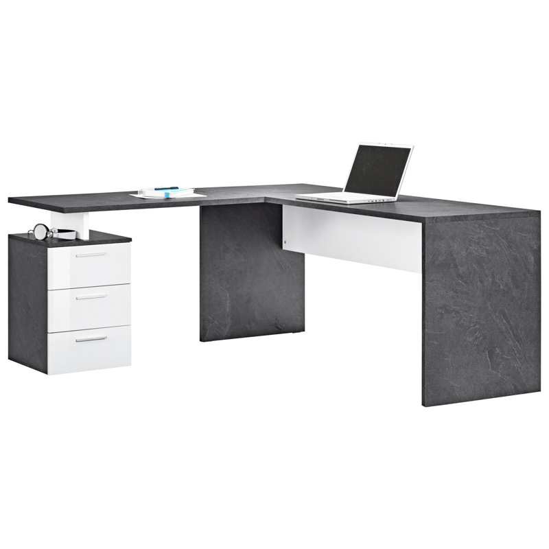 Calderone 180cm W Rectangular Executive Desk, White/Dark Grey