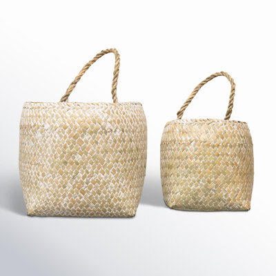 Hand-Woven Seagrass Wall Baskets with Handles