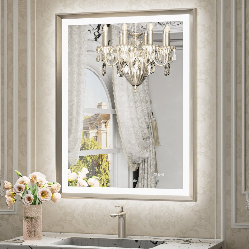 Miroir de salle de bain à DEL New Rockford, 36 po x 28 po, Rectangulaire, Nickel brossé