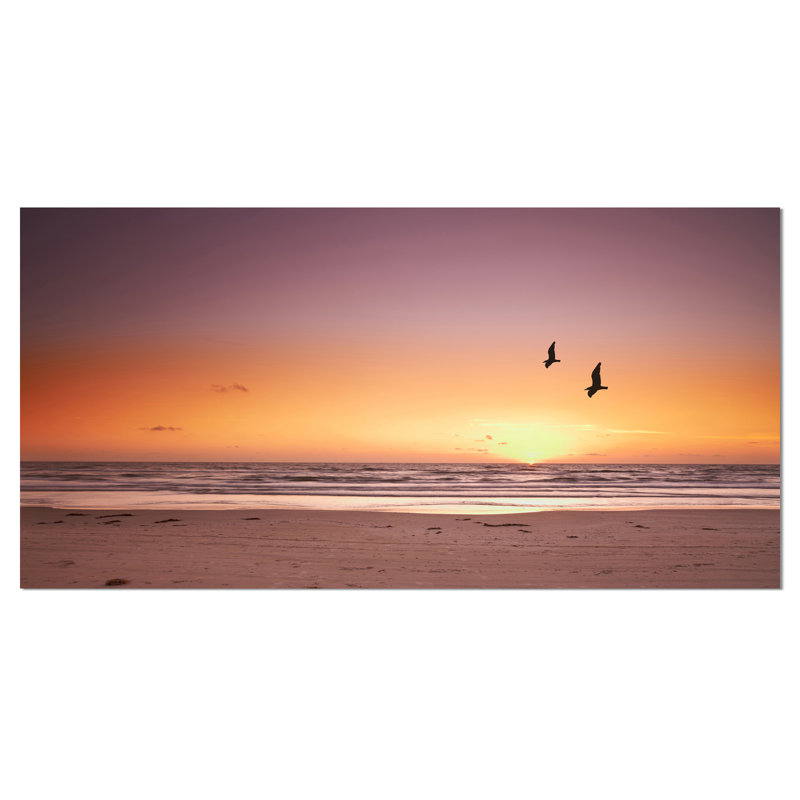 «Beach Sunset and Sea Gulls», reproduction de photo sur toile tendue, H 20 po x l 40 po x P 1po