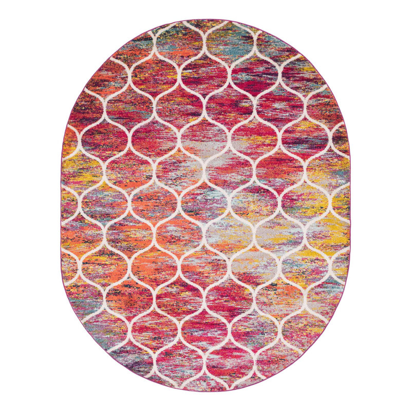 Llanet Geometric Area Rug, Oval 7'10" x 10', Multi Red