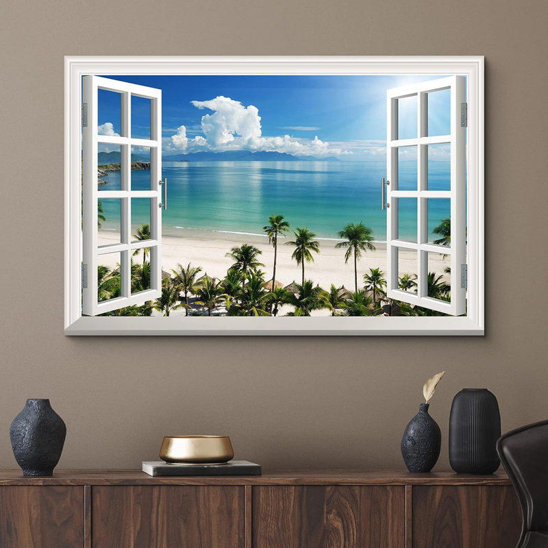 «Window View Landscape Tropical Paradise Nature Wilderness», reproduction sur toile, H 32 po x l 48 po x P 1,5 po