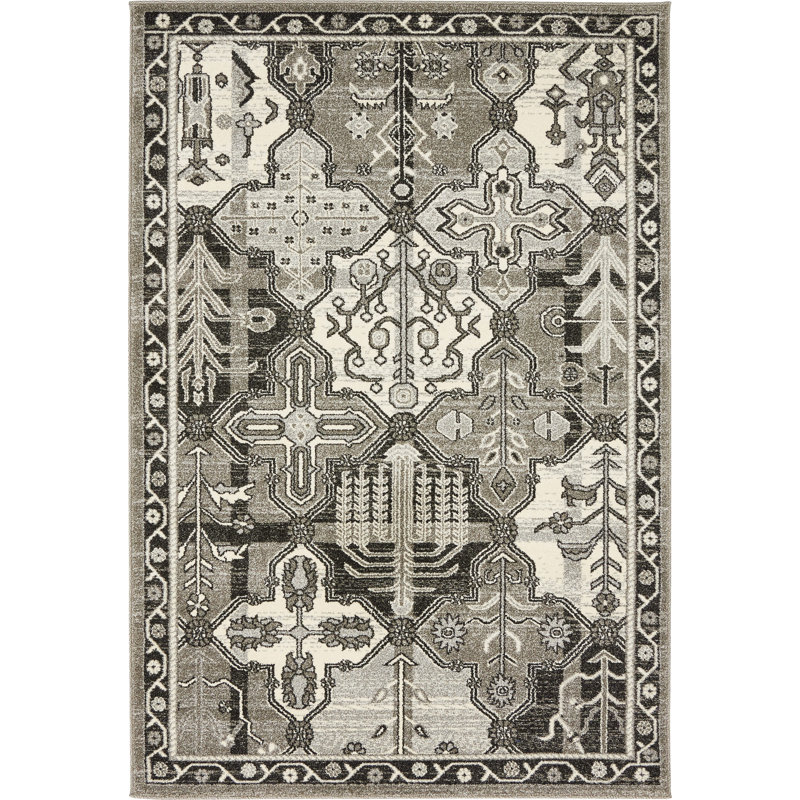 Tapis ivoire à motif géométrique Godina, Rectangle 4 pi 1 po x 6 pi 1 po