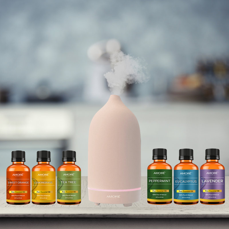 Ensemble-cadeau diffuseur ultrasonique Marble 300 ml avec huile essentielle