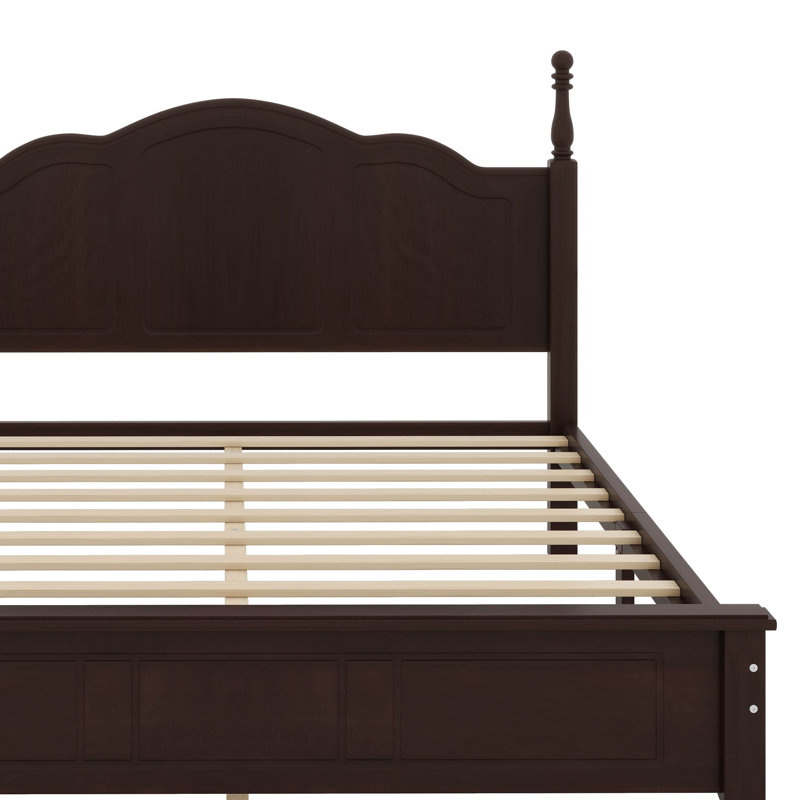 Lit plateforme, cadre de lit en bois de style rétro avec tête de lit, Lit double, Noyer foncé