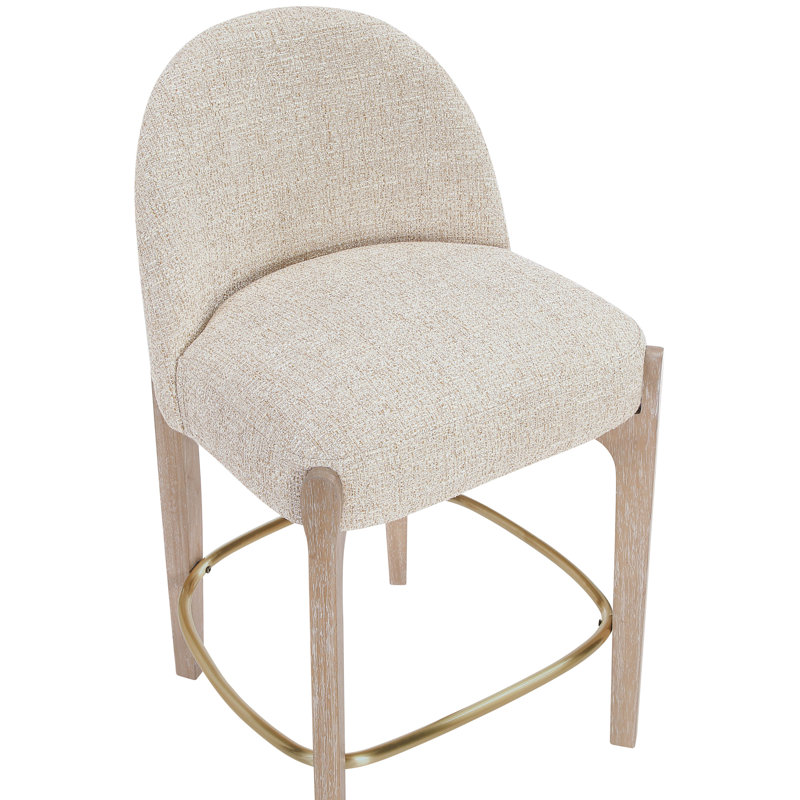 Tabouret de comptoir rembourré en tissu Maud, Tissu beige / finition naturelle