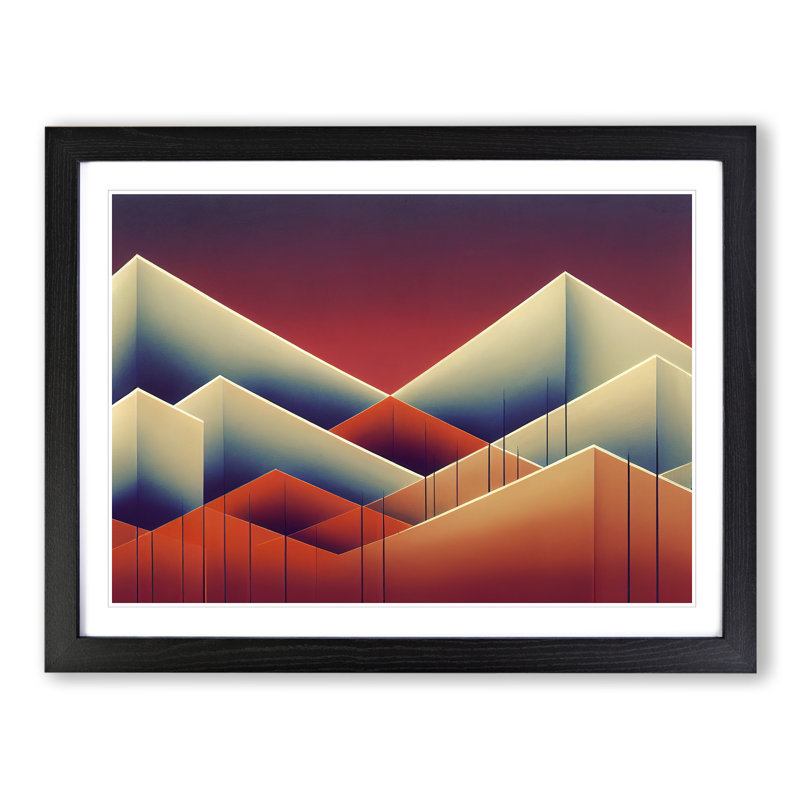 Hewarming Abstract Mountains - Single Picture Frame Print, Black, 46cm H x 64cm W x 2cm D