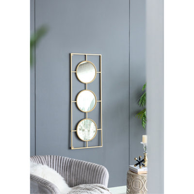 Miroir mural 3 pièces dans un cadre rectangulaire doré, décoration murale pour le salon de la chambre à coucher, 43 po x 16 po