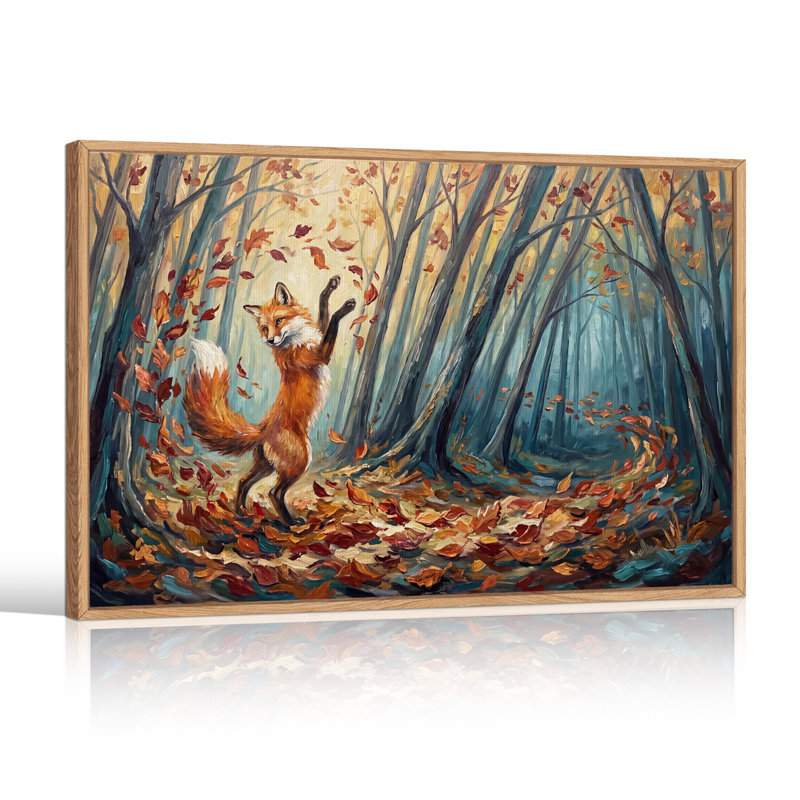 Renard debout sur une patte arrière dans une forêt d'automne, 18"H x 24"W