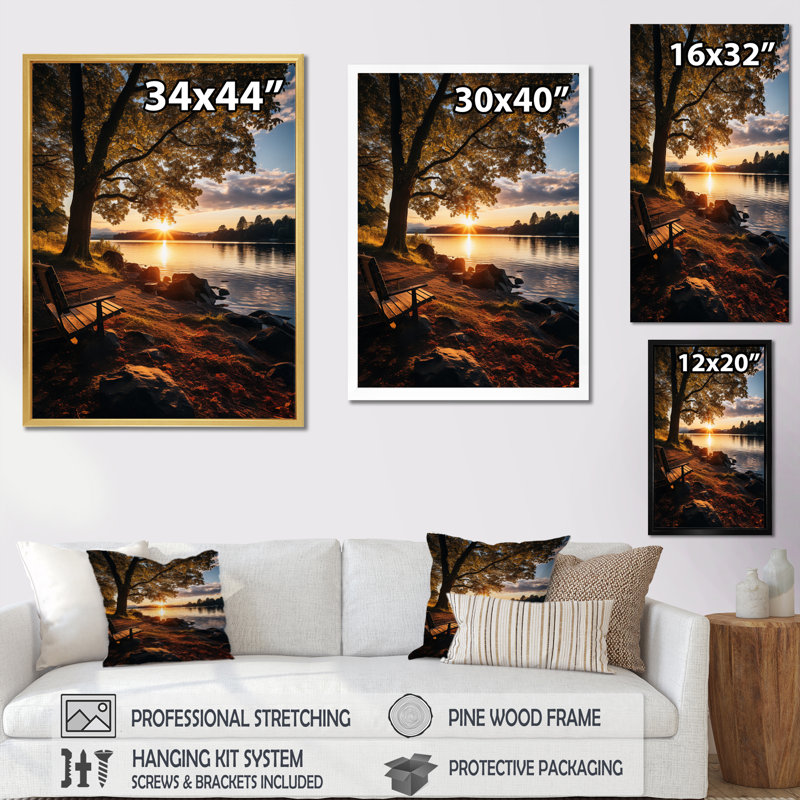 Décoration murale Waterfront Benchs II - Lakehouse, Cadre simple noir, H 20 po x l 12 po x P 1 po