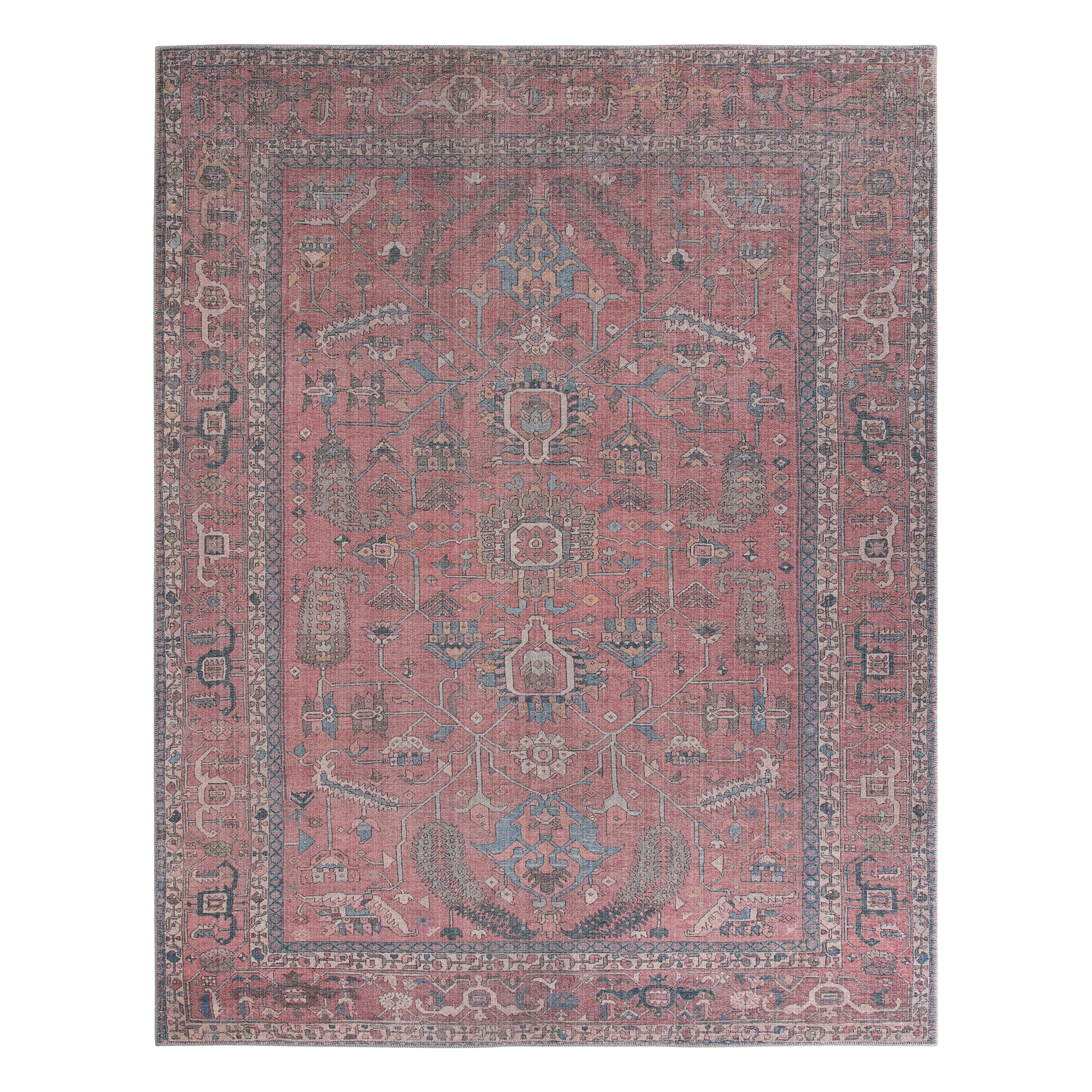 Machine Washable Brixey Oriental Red Area Rug, Rectangle 7'6" x 9'6"