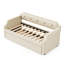 Lit de jour rembourré avec lit gigogne, support en lattes de bois, canapé-lit à structure rembourrée, simple, beige-1269191702