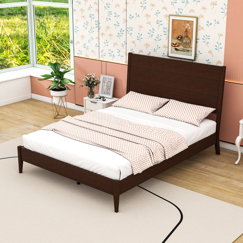 Lit plateforme en bambou avec pieds de support, Chocolate, Queen