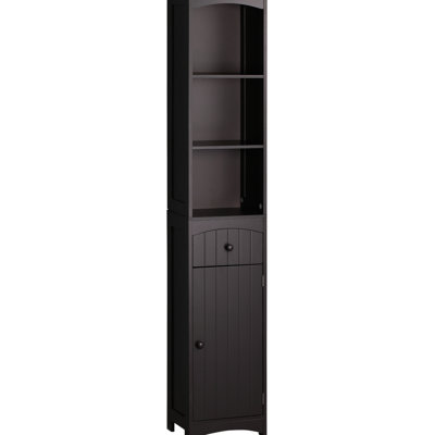 Tall Bathroom Shelf Cabinet - Brown With 3 Shelves And Drawer For Items Storage Space Saving