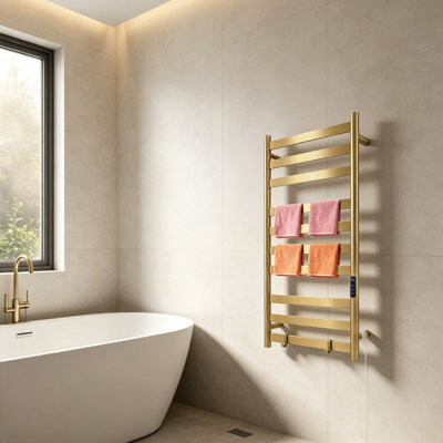 Sèche-serviettes électrique mural en acier inoxydable, 6 réglages de température, minuterie de 1 à 24 h, étanche IPX4, pour salle de bain, spa et piscine, 39,37 x 19,69 x 4,41 cm