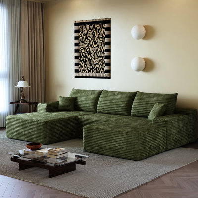 Canapé en U polyvalent et confortable en velours côtelé, salon minimaliste moderne