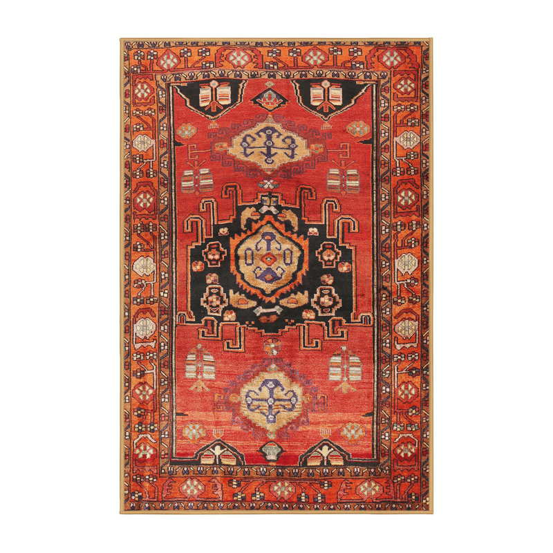 Tapis traditionnel rouge / beige / bleu, Rectangle 6 pi x 9 pi