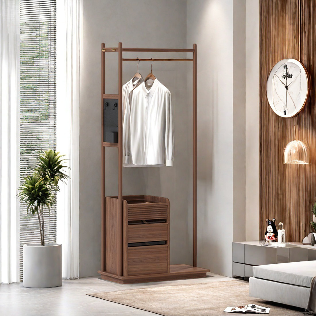 Ebern Designs Coat Rack 3 Drawers Lined Solid Wood Rails | Wayfair