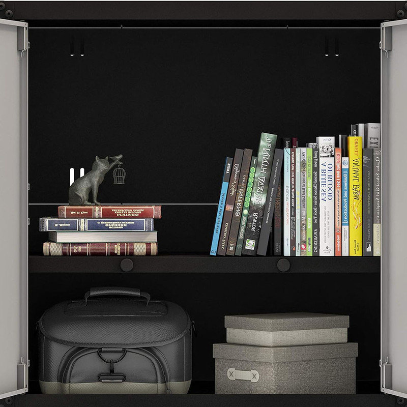 Floating Garage Storage Cabinet - Lockable 2-Door Design, Removable Shelf, 44 lbs Capacity, Metal Garage Organizer (Black and Grey)