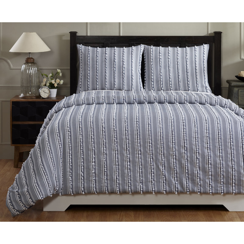 Ensemble d'édredon 100% coton avec taie décorative Anglique, Bleu marine, Édredon pour lit simple + 1 taie décorative stan
