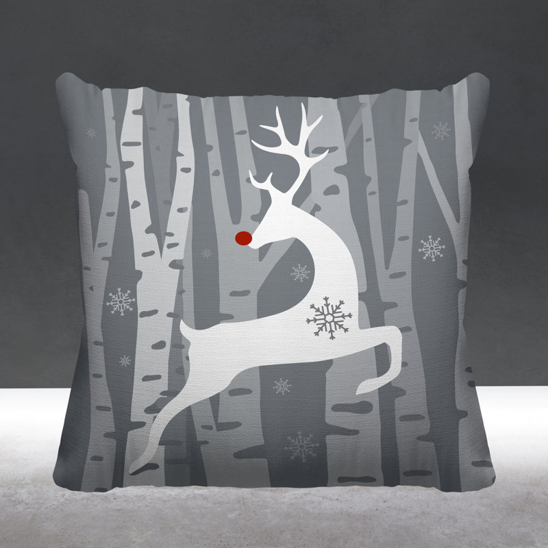Coussin décoratif intérieur / extérieur Reindeer, 15 po x 15 po, Gris, Carré