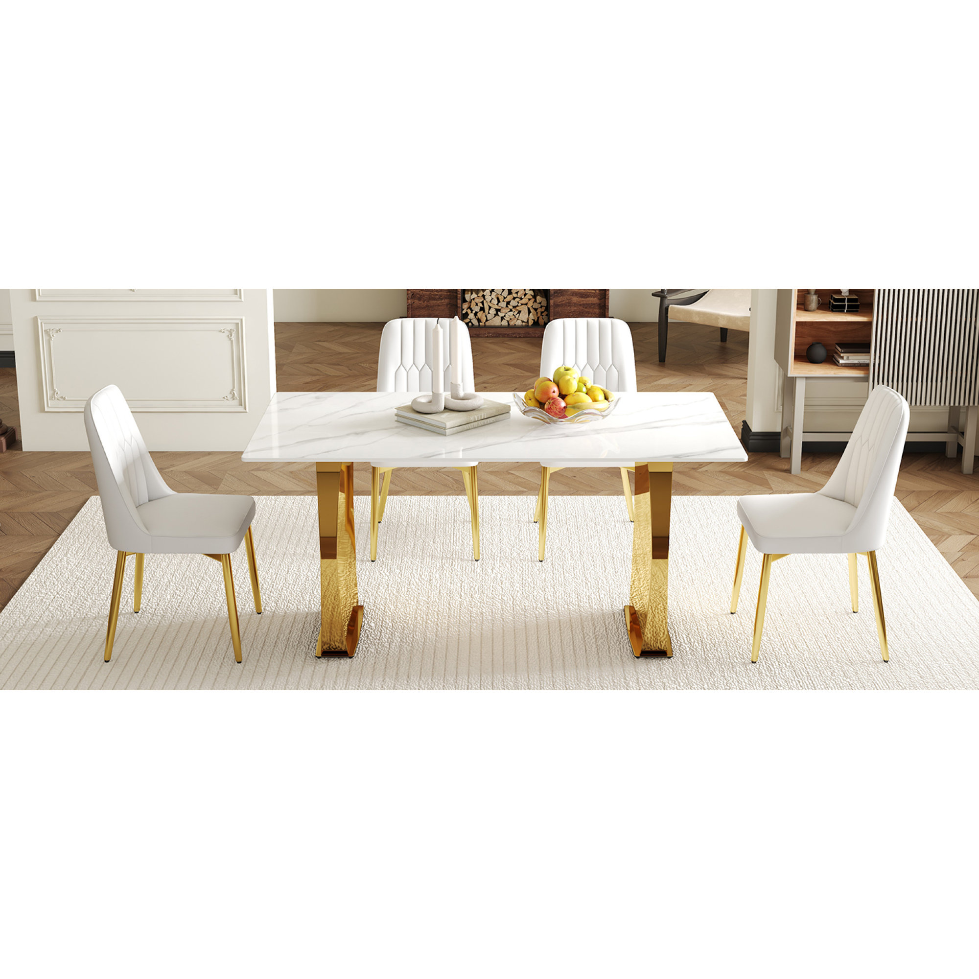 Mercer41 Luxurious Sintered Stone Dining Table Set With 4 Pu Leather ...