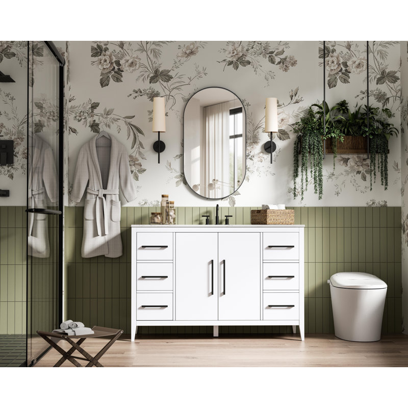 54 Inch Single Bathroom Vanity, White