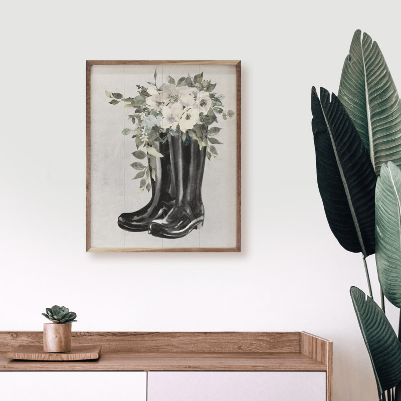 Boots With Flowers White, 20" H x 16" W