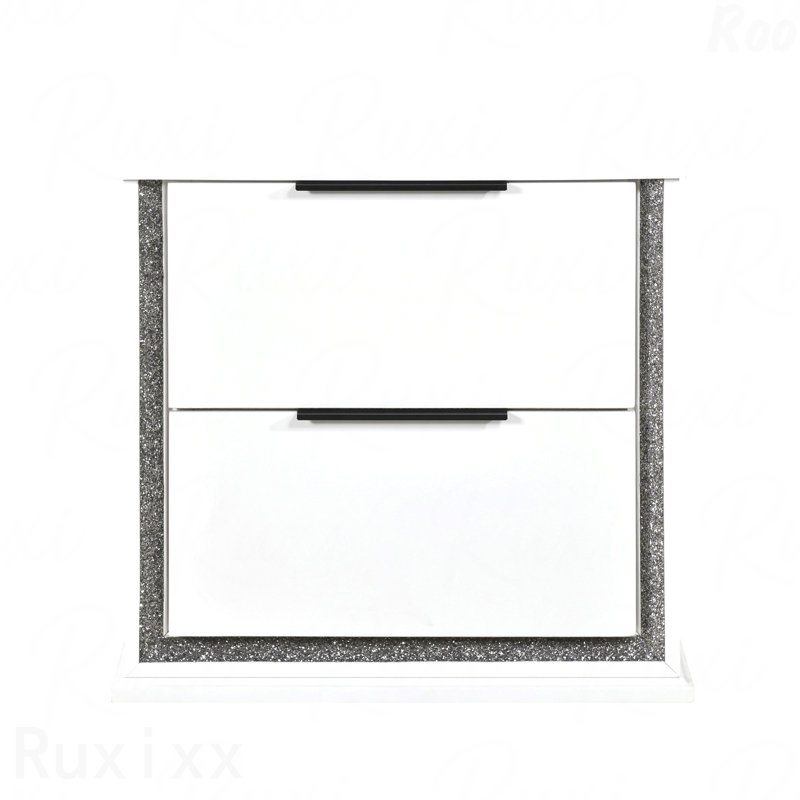 Table de chevet blanche 2 tiroirs, mobilier de chambre glam 1pc contemporain avec lumière DEL 8 couleurs