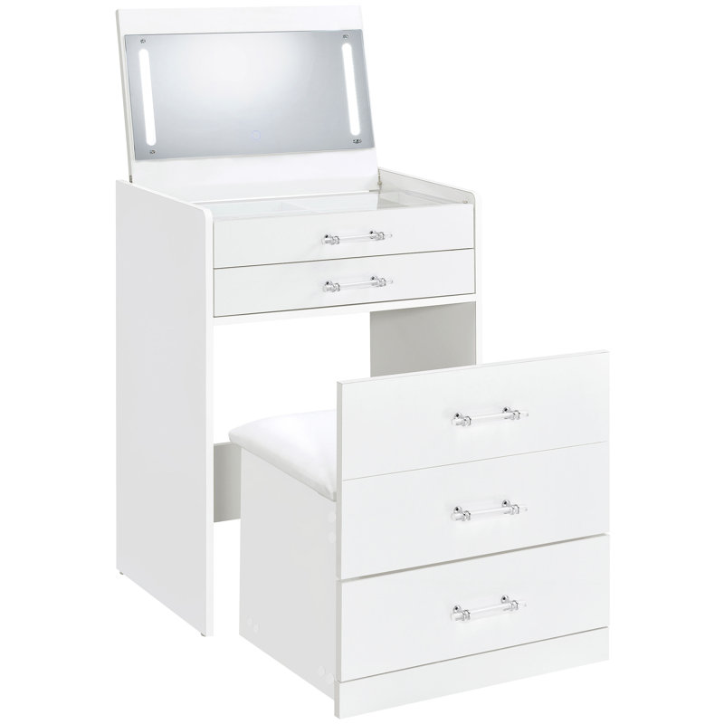 Ensemble coiffeuse et tabouret à 3 tiroirs Danbury, White