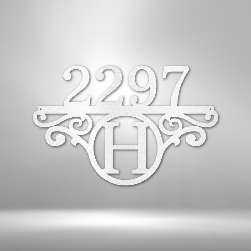 Monogramme d'adresse en acier personnalisé, H 34,25 po x l 35,5 po x P 0,5 po, Blanc