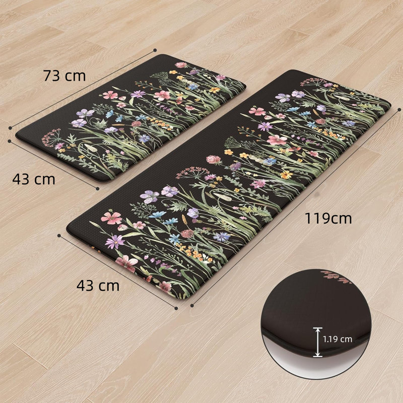Cushioned Anti-Fatigue Kitchen Mat Set 2-Piece Farmhouse Floral Design