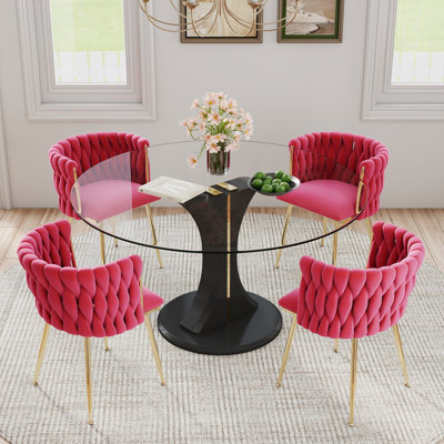 Ensemble de table de salle à manger ronde moderne avec chaises rembourrées Weavon, ensemble de table de salle à manger de style Mid-Century pour coin-repas