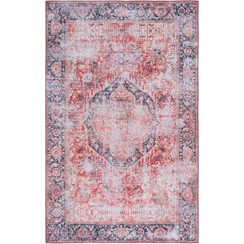 Ziebarth 177 M/W S/R Area Rug In Rust / Navy, Rectangle 5' x 8'