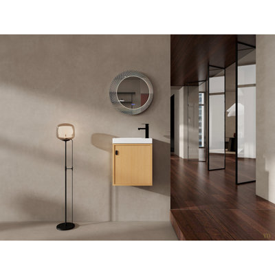 Meuble-lavabo mural 18,5 po avec lavabo en résine, porte simple à fermeture douce, panneau de fibres à densité moyenne (KD-Packing)