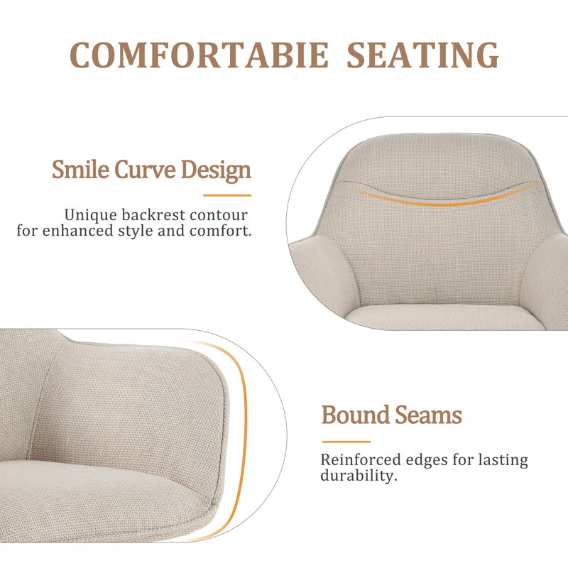 48.5cm H Linen Upholstered Metal Upholstered Back Armchair in Beige, 6