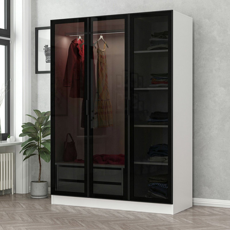 Armoire moderne avec panneau de particules enduit de mélamine à 100%, blanc et noir, 53,1 po x 74,8 po x 20,5 po | Conception durable et élégante, parfaite pour organiser les vêtements et les accessoires, idéale pour les chambres contemporaines