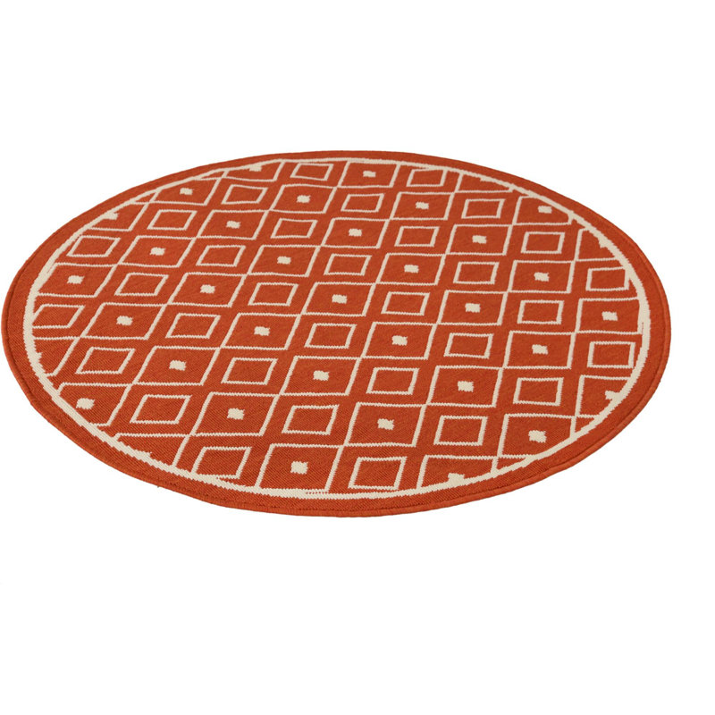 Contemporary Preen Area Rug Red Ivory Colour, Round 4'1"