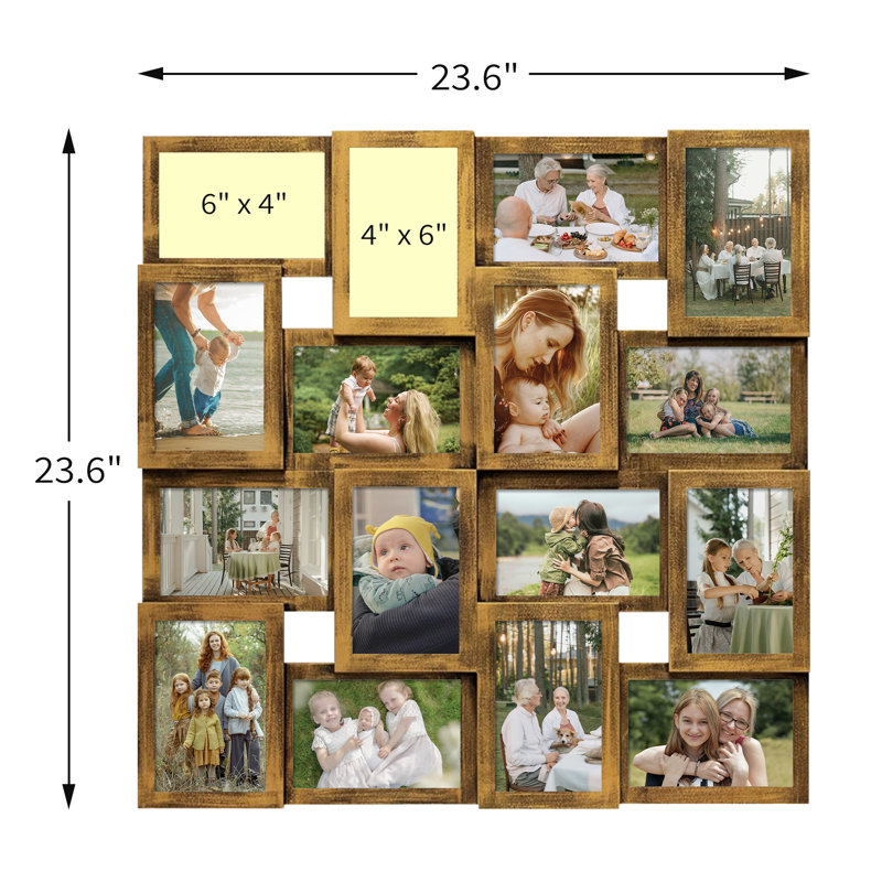 Cadre photo mural, galerie Collage, 16 photos, Brun rustique