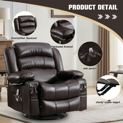 Massage Swivel Rocker Recliner Chair With Vibration Massage And Heat Ergonomic Lounge Chair For Living Room With Rocking Function And Side Pocket   2 Cup Holders Usb Charge Port
