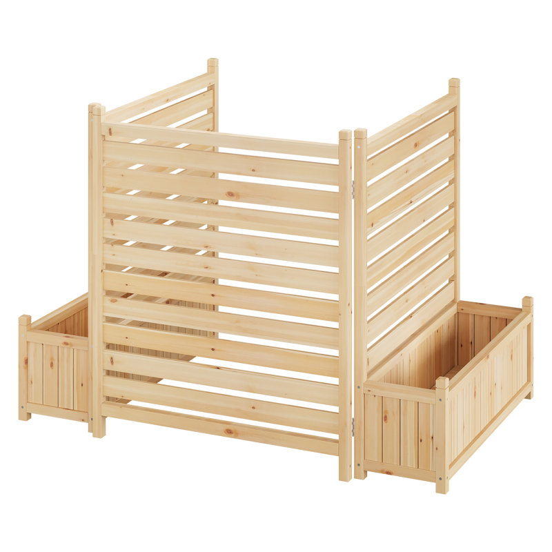 3-Panel Wooden Privacy Screen with Planter Box, 84x99cm Outdoor Fence, Decorative Cover for AC Units, Trash Cans & Pool Pumps for Patio and Backyard