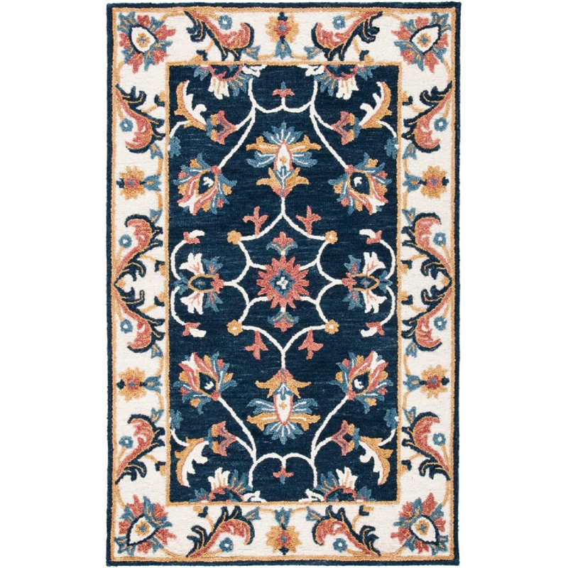 Blossom Hand Tufted Wool/Cotton Oriental Rug in Ivory/Blue, Rectangle 8' x 10'