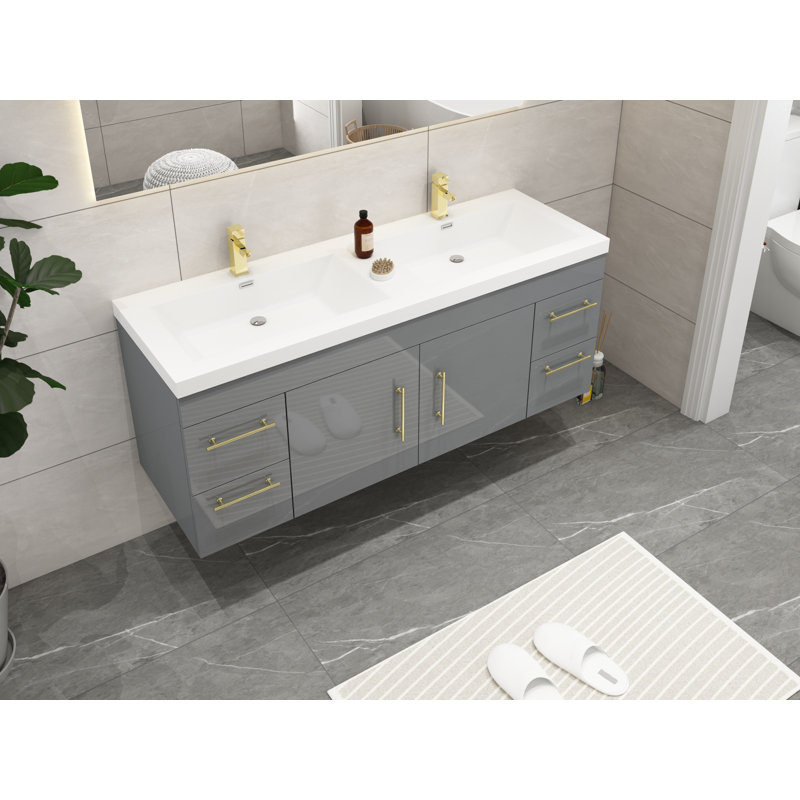 Meuble-lavabo mural double 59 po Romer, gris, Or