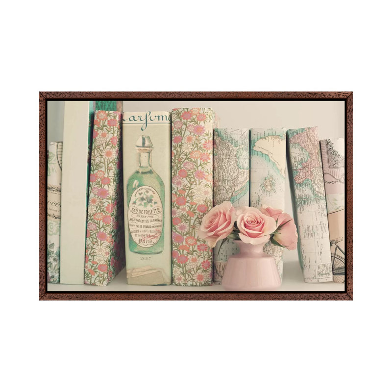 Floral Books by Caroline Mint - Print on Canvas, 152.5 cm H x 101.5 cm W, Classic Brown Wood Framed