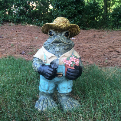 Statue de jardin jardinier personnage crapaud