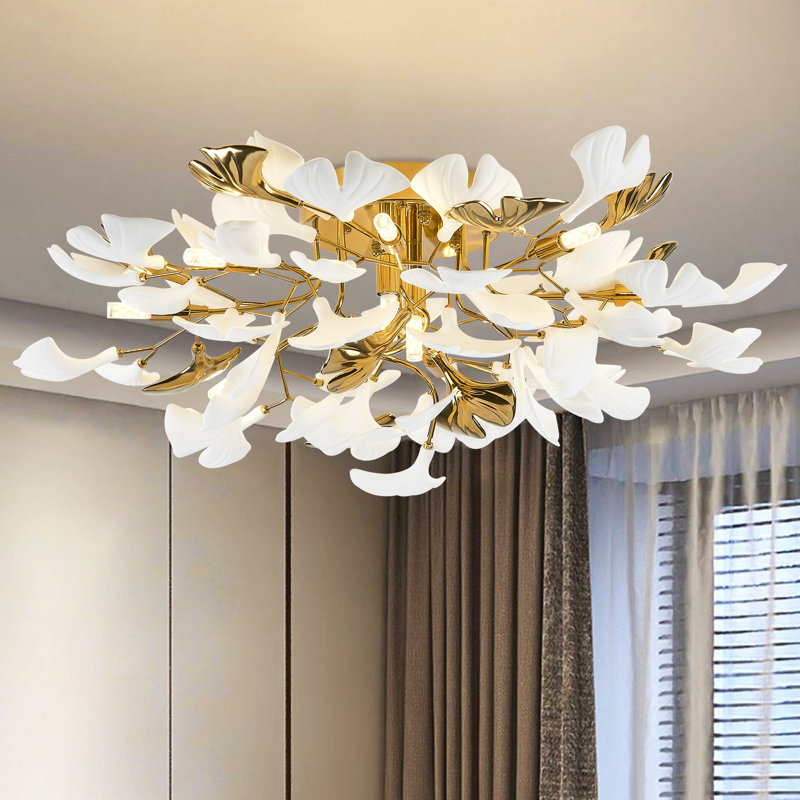 Plafonnier en céramique feuilles de ginkgo, H 12 po x l 23,6 po x P 23,6 po