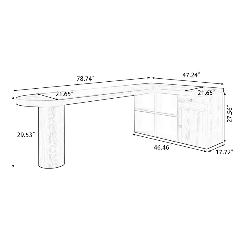 Nut-brown L-Shaped Solid Wood  desk, 29.53" H x 78.74" W x 47.24" D, Right Hand Return