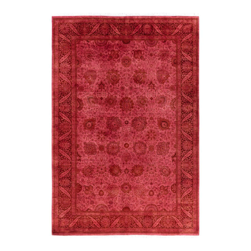 Tapis unique rose / rouge foncé / brun 6 pi 2 po x 9 pi 1 po Overdyed